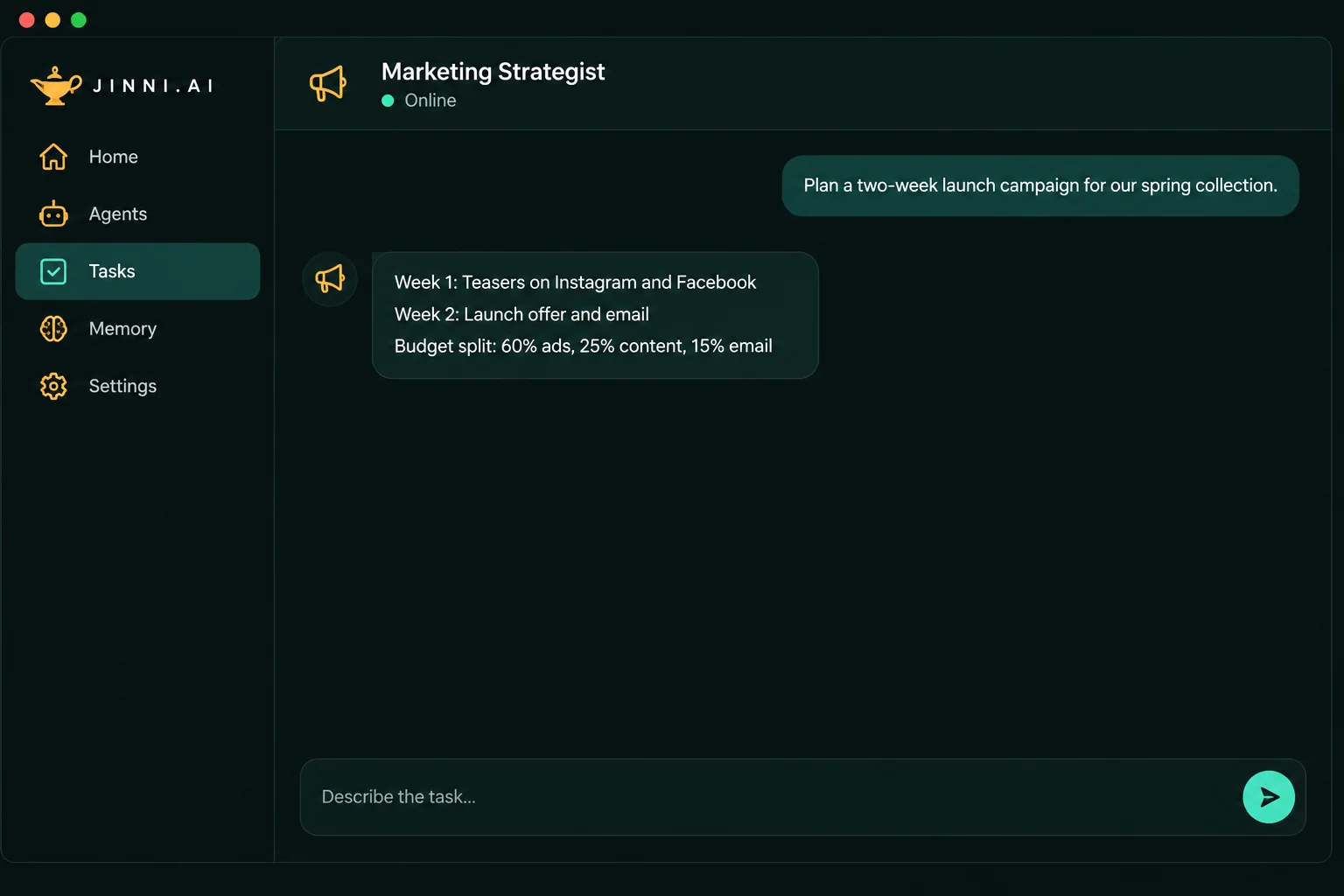 Chat with the Marketing Strategist agent planning a two-week spring launch campaign